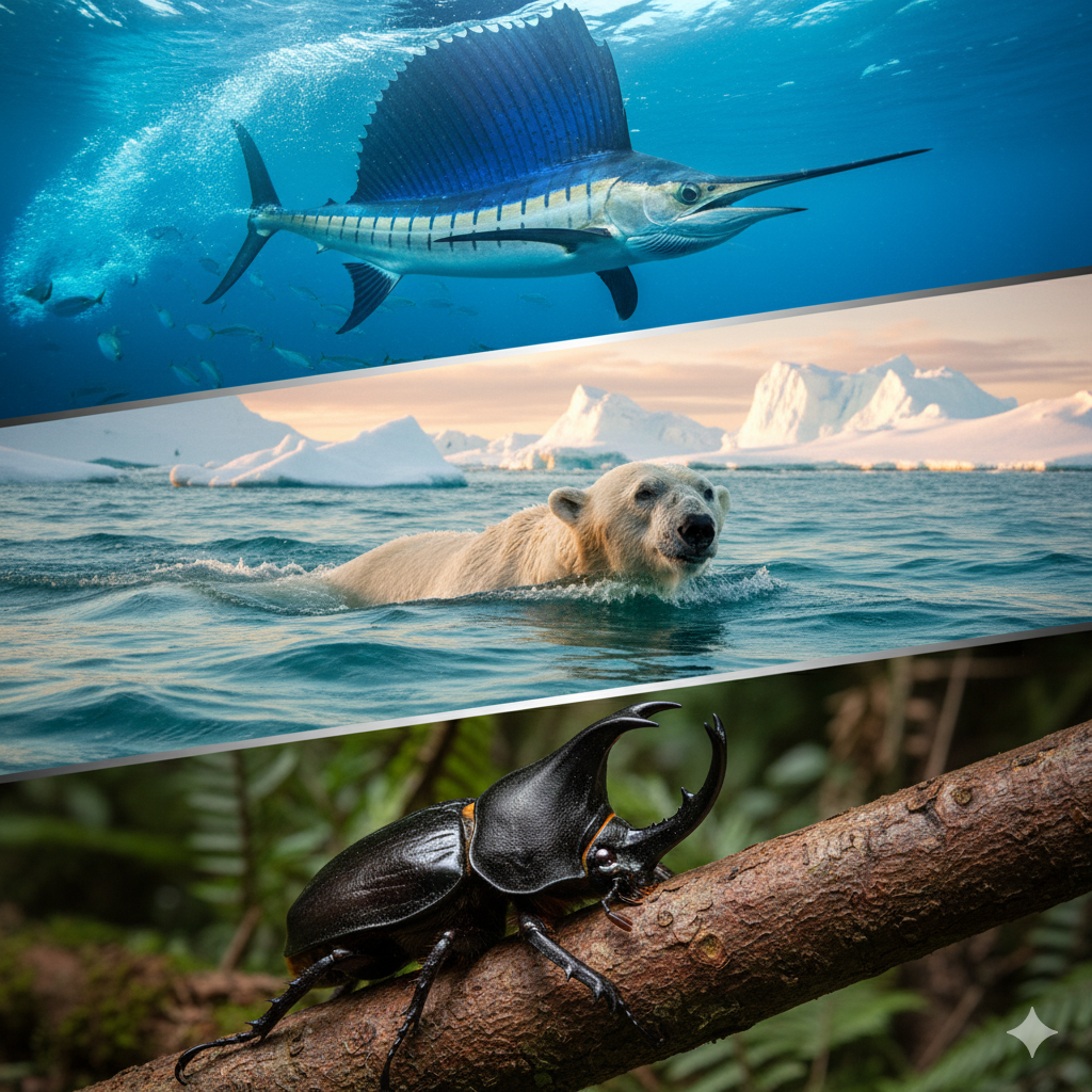 Récords animales: pez velo, oso polar y escarabajo rinoceronte