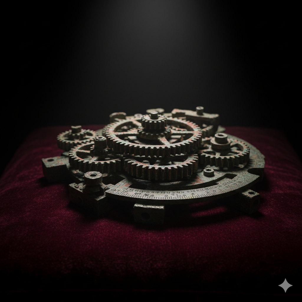 El Mecanismo de Anticitera, un complejo dispositivo de engranajes de bronce, uno de los inventos antiguos avanzados más importantes.