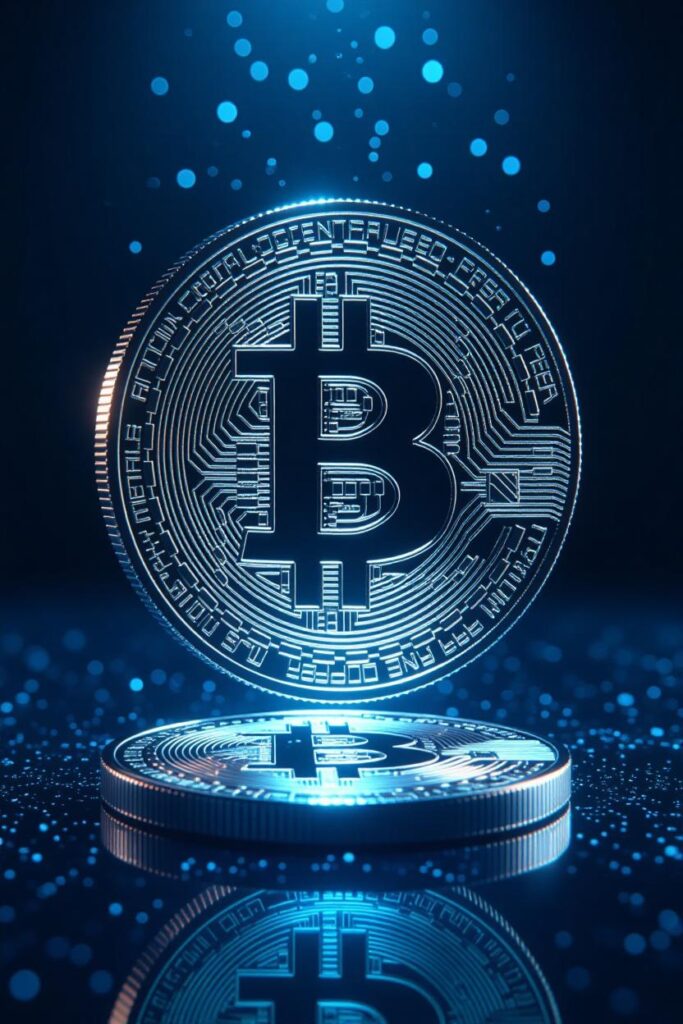 Una representación artística de la superposición cuántica, mostrando una moneda en el aire que es simultáneamente cara y cruz, brillando con una luz etérea.