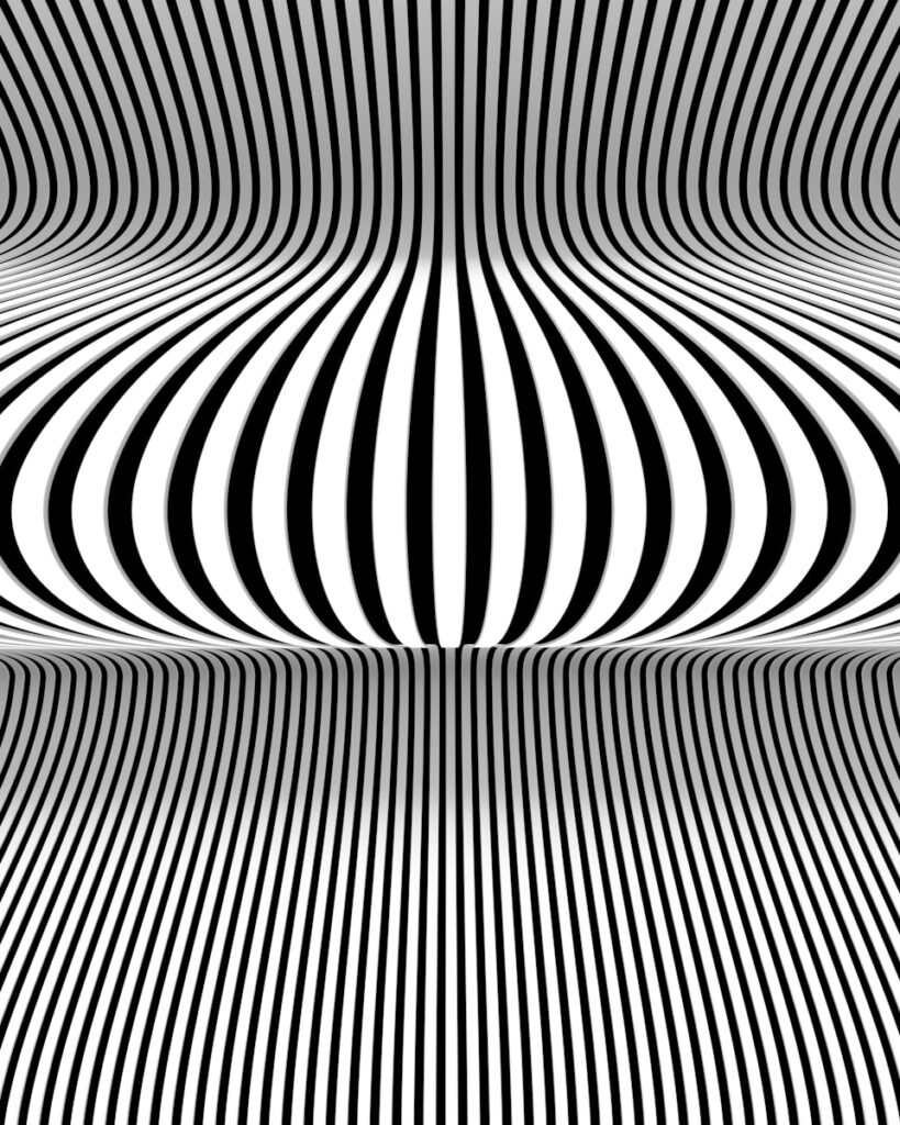 Black and white stripes create an optical illusion.